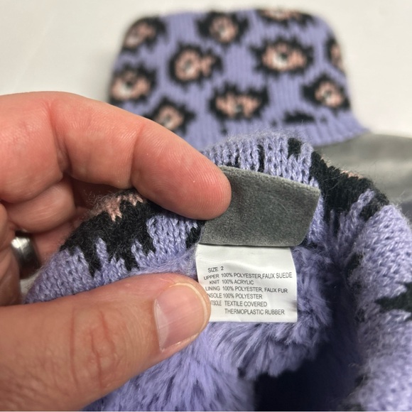 Girls Size 2 Muk Luks Kids Purple Cheetah Print Boots Knit Cuff Slip On - Picture 4 of 5